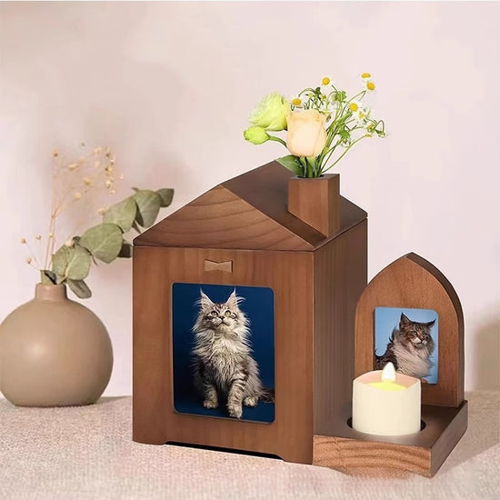 URNA PARA MASCOTAS, CAJA MEMORIAL DE MADERA MACIZA, PRODUCTOS FUNERARIOS PARA CREMACIÓN DE ANIMALES