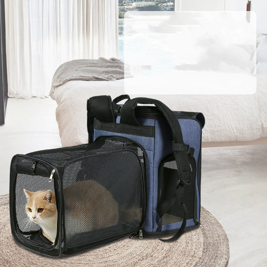 BOLSA PORTÁTIL PARA GATOS, EXPANDIBLE, PARA SALIDAS Y TRANSPORTE EN LA ESPALDA